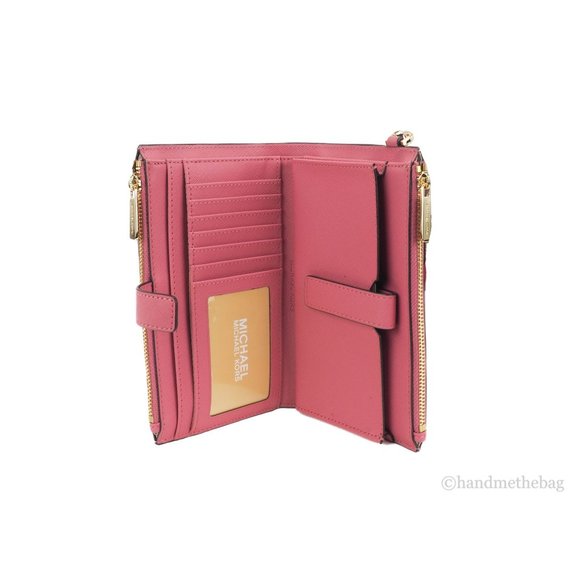 NEW Michael Kors Jet Set Travel Large Wristlet Pink Leather Double Zip Wallet - Picture 7 of 8